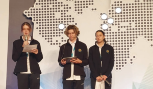 Will, Lara and Lily from Maragret River Senior High School at the 2023 New Taipei City MAGIC forum.